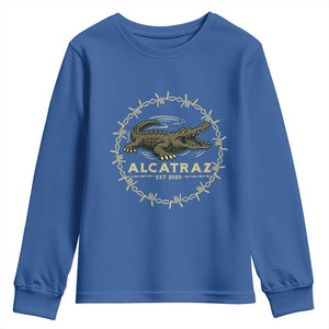 Alligator Alcatraz 2025 Youth Sweatshirt Gator Lockdown Political Satire Barbed Wire Swamp Humor TS02 Royal Blue Print Your Wear