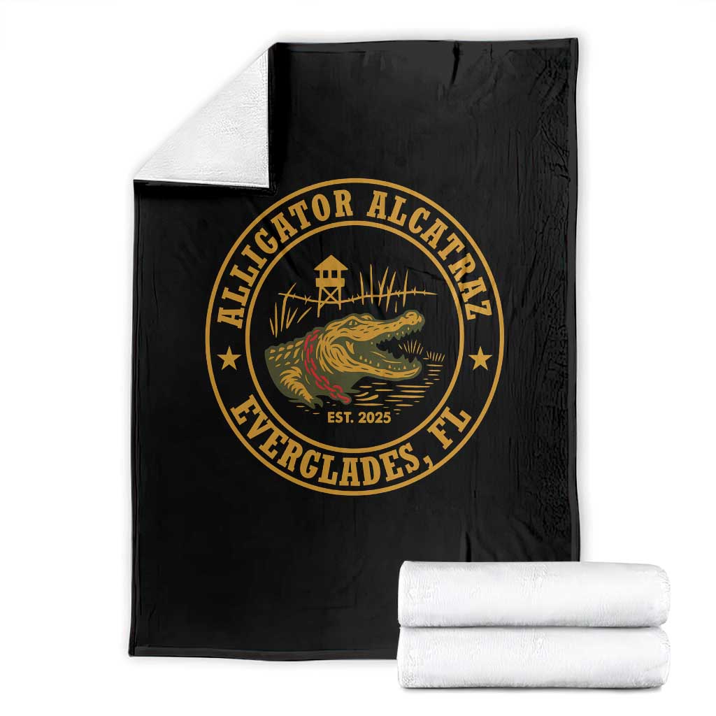 Alligator Alcatraz Everglades FL Throw Blanket Vintage Political Satire Swamp Prison Humor TS02 Black Print Your Wear