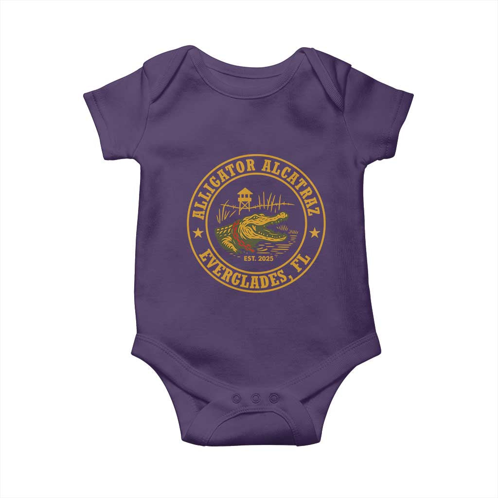 Alligator Alcatraz Everglades FL Baby Onesie Vintage Political Satire Swamp Prison Humor TS02 Purple Print Your Wear