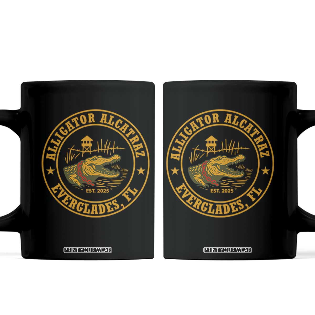 Alligator Alcatraz Everglades FL Coffee Mug Vintage Political Satire Swamp Prison Humor TS02 Black Print Your Wear