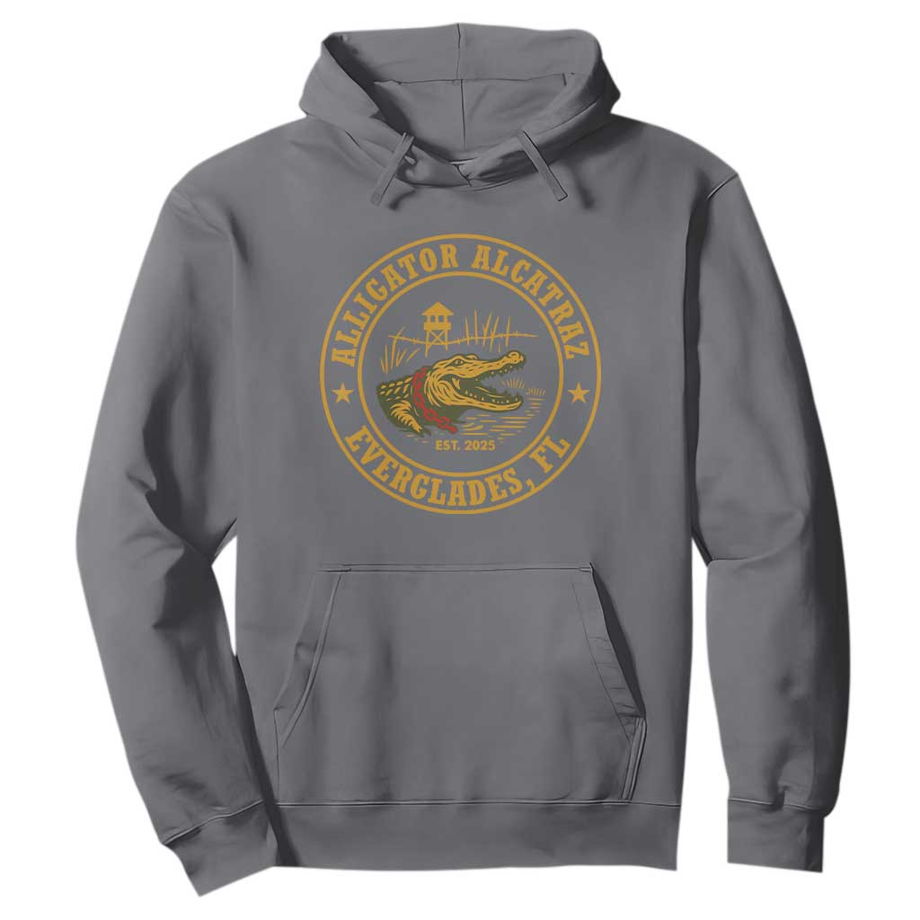 Alligator Alcatraz Everglades FL Hoodie Vintage Political Satire Swamp Prison Humor TS02 Charcoal Print Your Wear