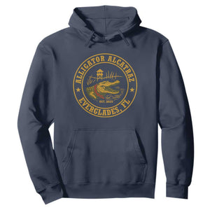 Alligator Alcatraz Everglades FL Hoodie Vintage Political Satire Swamp Prison Humor TS02 Navy Print Your Wear