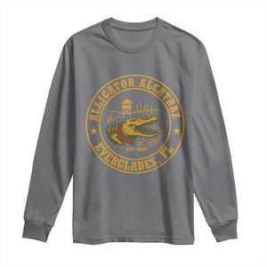 Alligator Alcatraz Everglades FL Long Sleeve Shirt Vintage Political Satire Swamp Prison Humor TS02 Charcoal Print Your Wear