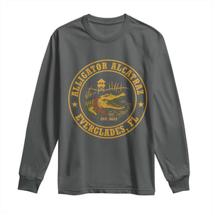 Alligator Alcatraz Everglades FL Long Sleeve Shirt Vintage Political Satire Swamp Prison Humor TS02 Dark Heather Print Your Wear