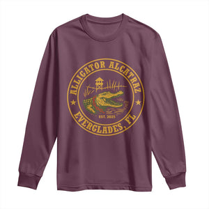 Alligator Alcatraz Everglades FL Long Sleeve Shirt Vintage Political Satire Swamp Prison Humor TS02 Maroon Print Your Wear