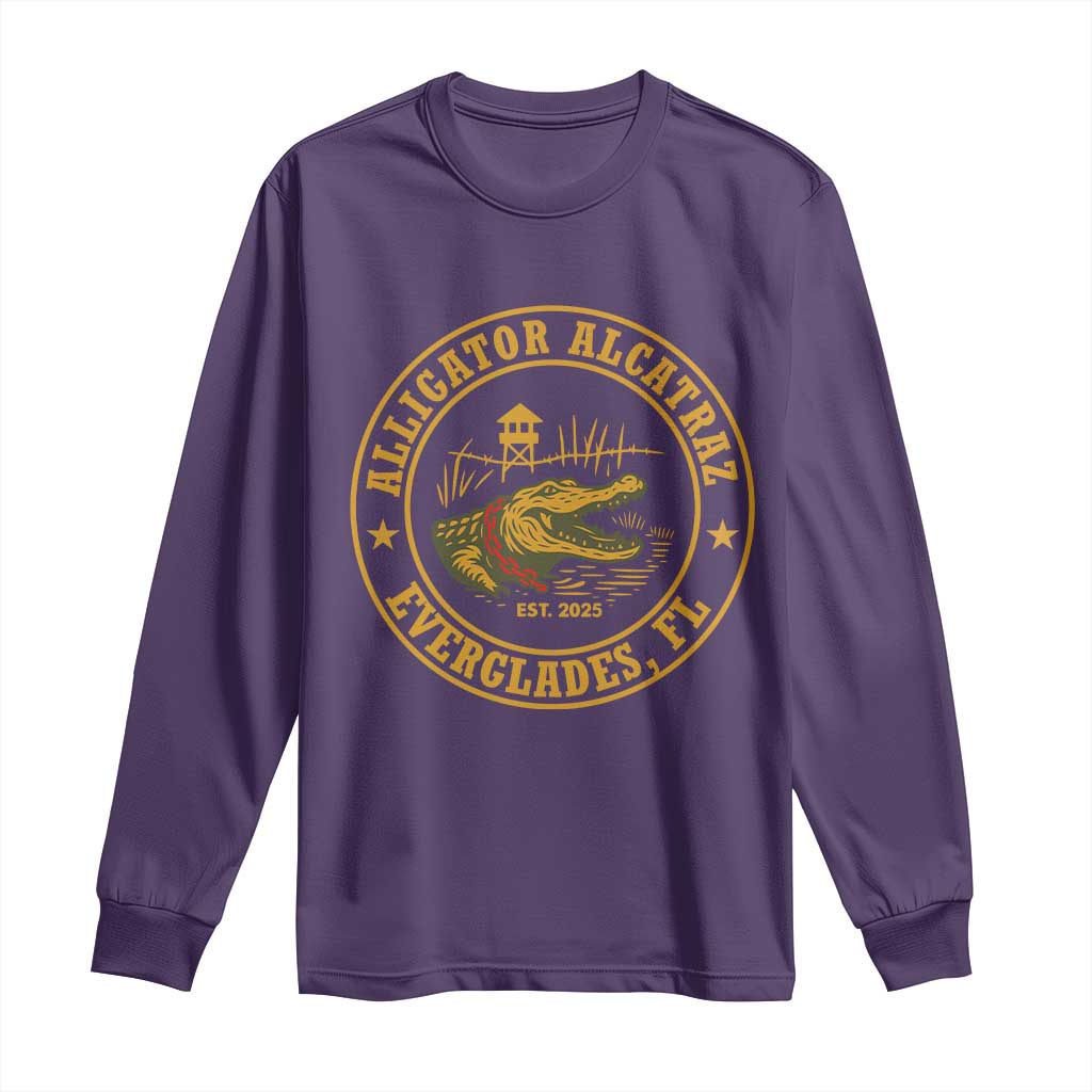 Alligator Alcatraz Everglades FL Long Sleeve Shirt Vintage Political Satire Swamp Prison Humor TS02 Purple Print Your Wear