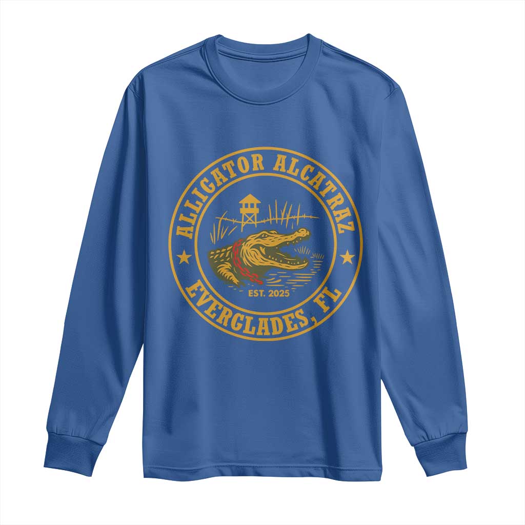 Alligator Alcatraz Everglades FL Long Sleeve Shirt Vintage Political Satire Swamp Prison Humor TS02 Royal Blue Print Your Wear