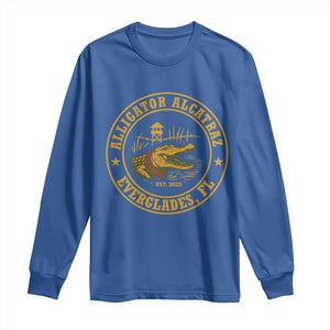Alligator Alcatraz Everglades FL Long Sleeve Shirt Vintage Political Satire Swamp Prison Humor TS02 Royal Blue Print Your Wear