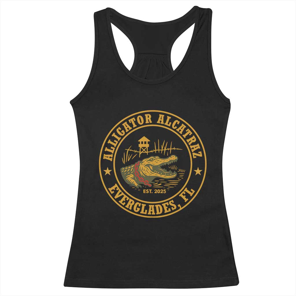 Alligator Alcatraz Everglades FL Racerback Tank Top Vintage Political Satire Swamp Prison Humor TS02 Black Print Your Wear