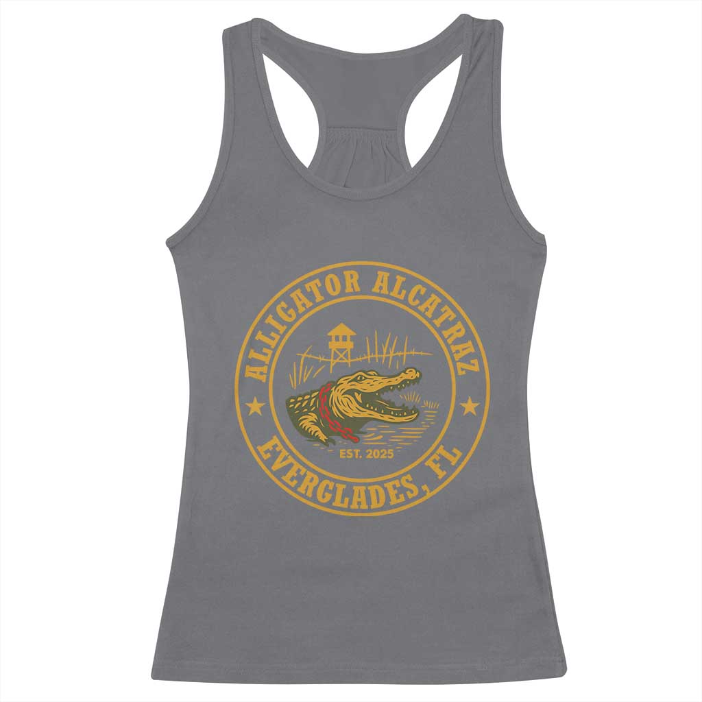 Alligator Alcatraz Everglades FL Racerback Tank Top Vintage Political Satire Swamp Prison Humor TS02 Charcoal Print Your Wear