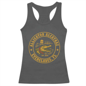 Alligator Alcatraz Everglades FL Racerback Tank Top Vintage Political Satire Swamp Prison Humor TS02 Dark Heather Print Your Wear