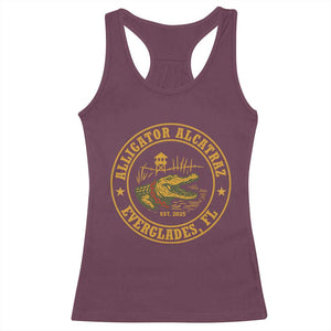 Alligator Alcatraz Everglades FL Racerback Tank Top Vintage Political Satire Swamp Prison Humor TS02 Maroon Print Your Wear