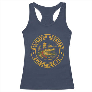 Alligator Alcatraz Everglades FL Racerback Tank Top Vintage Political Satire Swamp Prison Humor TS02 Navy Print Your Wear
