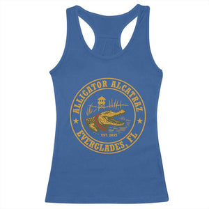 Alligator Alcatraz Everglades FL Racerback Tank Top Vintage Political Satire Swamp Prison Humor TS02 Royal Blue Print Your Wear