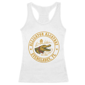 Alligator Alcatraz Everglades FL Racerback Tank Top Vintage Political Satire Swamp Prison Humor TS02 White Print Your Wear