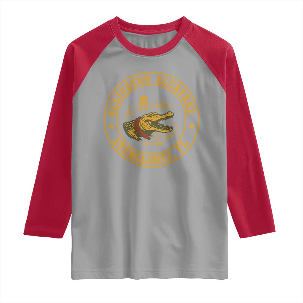 Alligator Alcatraz Everglades FL Raglan Shirt Vintage Political Satire Swamp Prison Humor TS02 Sport Gray Red Print Your Wear