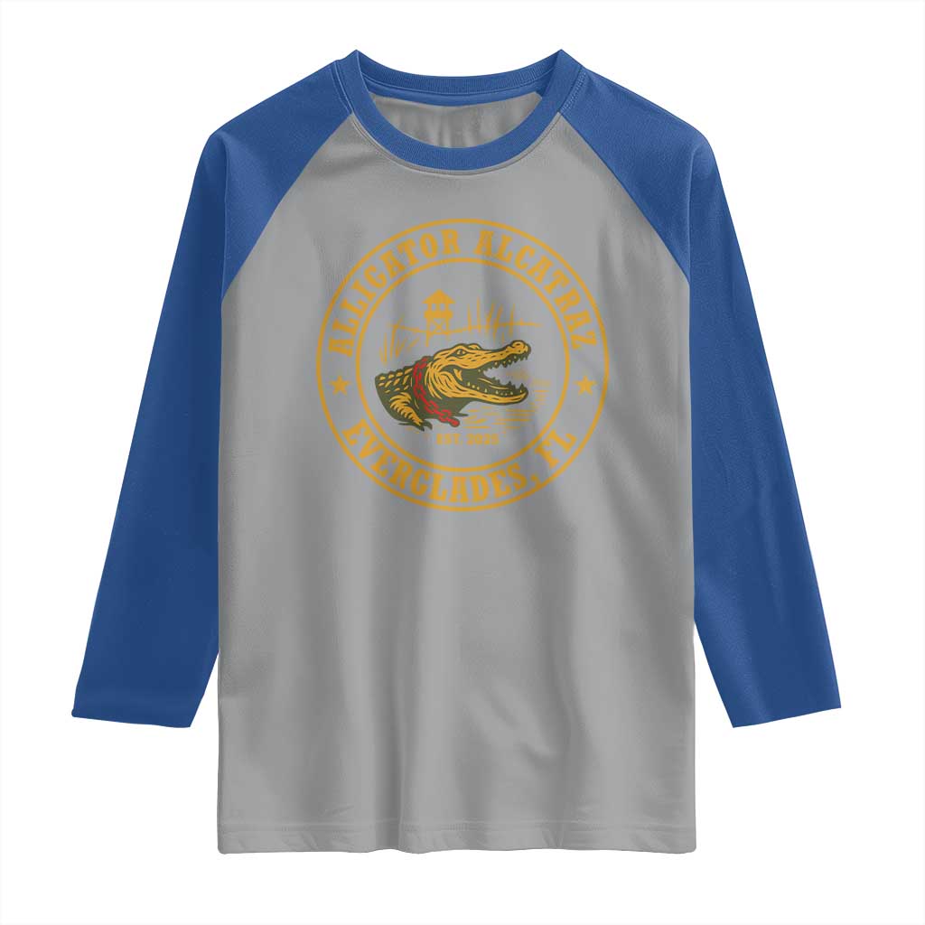 Alligator Alcatraz Everglades FL Raglan Shirt Vintage Political Satire Swamp Prison Humor TS02 Sport Gray Royal Print Your Wear
