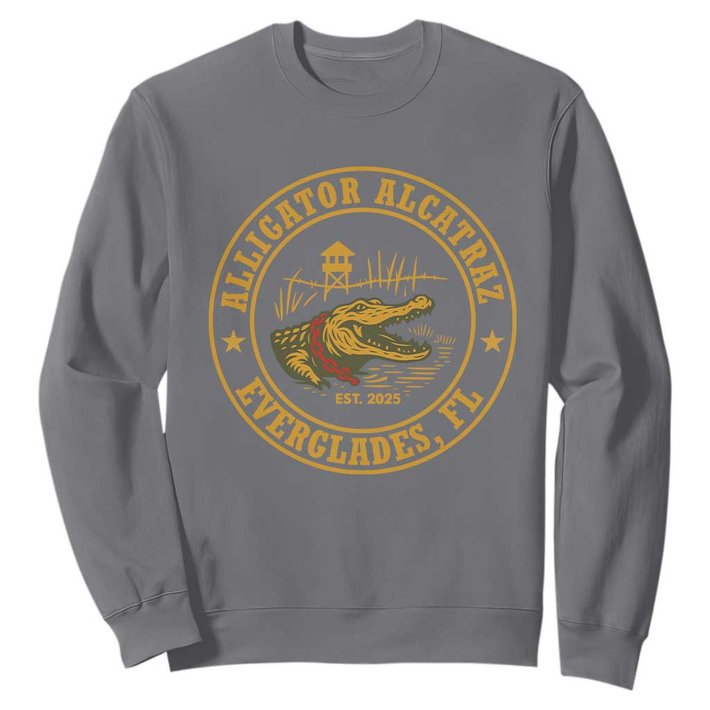 Alligator Alcatraz Everglades FL Sweatshirt Vintage Political Satire Swamp Prison Humor TS02 Charcoal Print Your Wear