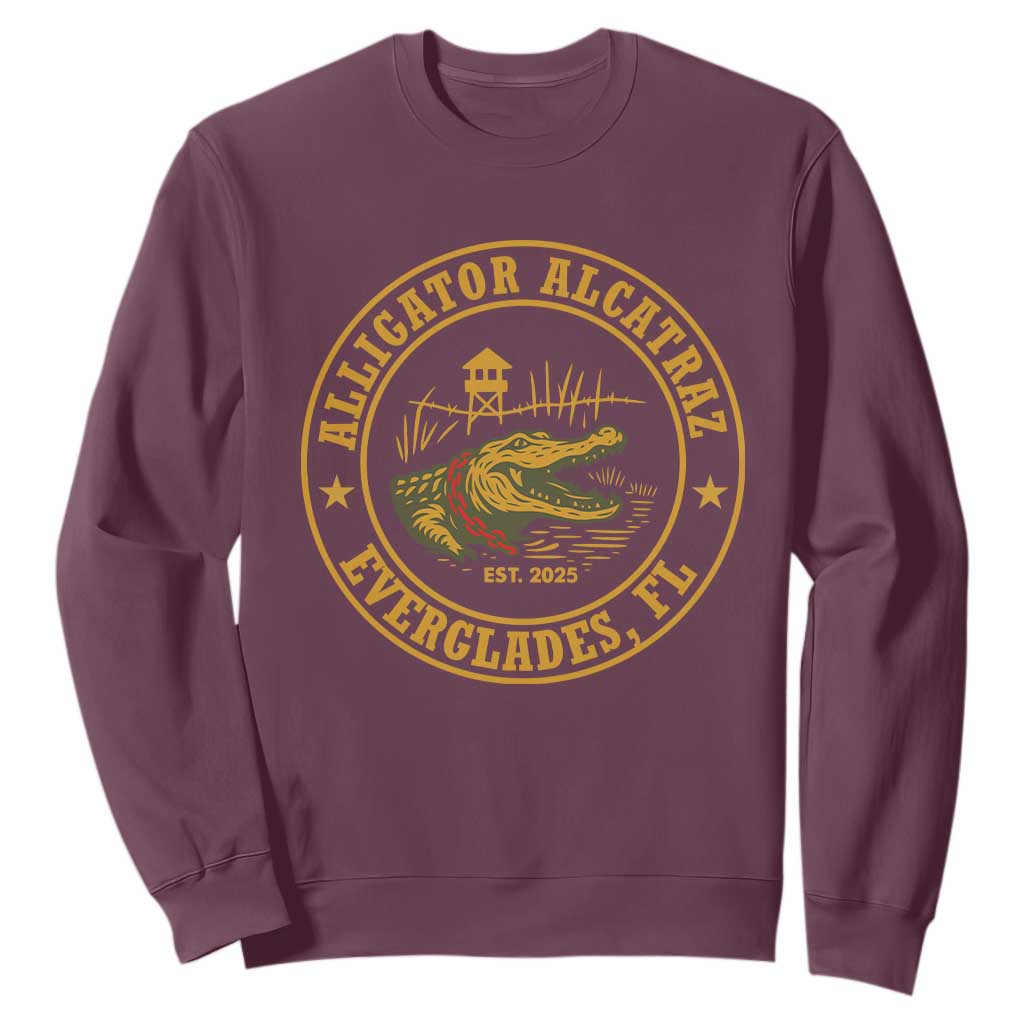 Alligator Alcatraz Everglades FL Sweatshirt Vintage Political Satire Swamp Prison Humor TS02 Maroon Print Your Wear