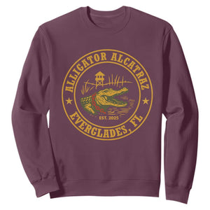 Alligator Alcatraz Everglades FL Sweatshirt Vintage Political Satire Swamp Prison Humor TS02 Maroon Print Your Wear