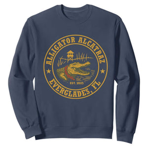 Alligator Alcatraz Everglades FL Sweatshirt Vintage Political Satire Swamp Prison Humor TS02 Navy Print Your Wear