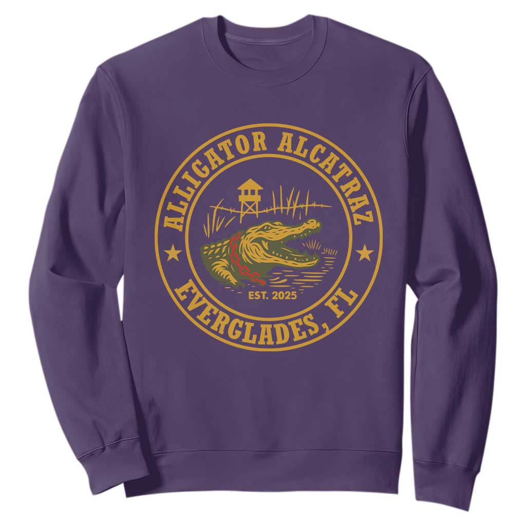 Alligator Alcatraz Everglades FL Sweatshirt Vintage Political Satire Swamp Prison Humor TS02 Purple Print Your Wear