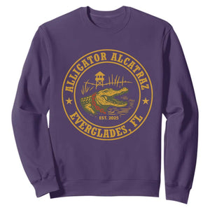 Alligator Alcatraz Everglades FL Sweatshirt Vintage Political Satire Swamp Prison Humor TS02 Purple Print Your Wear