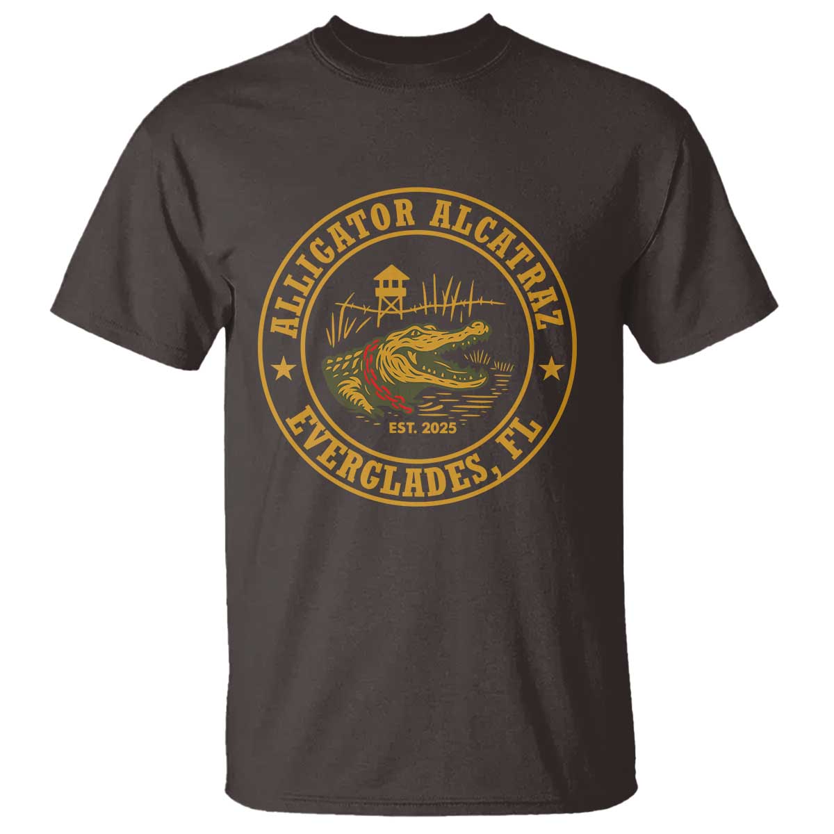 Alligator Alcatraz Everglades FL T Shirt Vintage Political Satire Swamp Prison Humor TS02 Dark Chocolate Print Your Wear