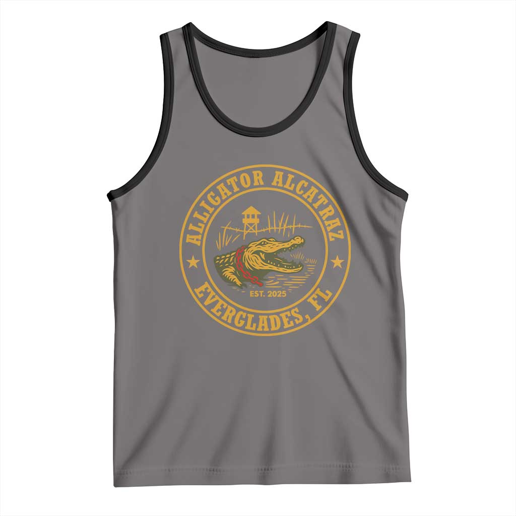 Alligator Alcatraz Everglades FL Tank Top Vintage Political Satire Swamp Prison Humor TS02 Deep Heather Black Print Your Wear