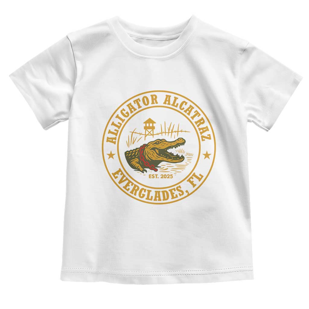 Alligator Alcatraz Everglades FL Toddler T Shirt Vintage Political Satire Swamp Prison Humor TS02 White Print Your Wear