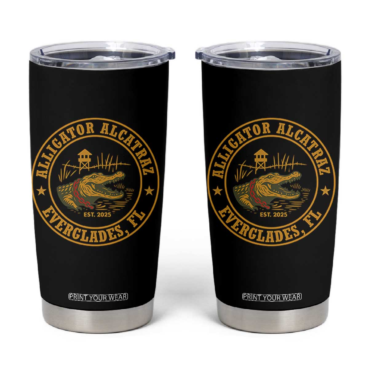 Alligator Alcatraz Everglades FL Tumbler Cup Vintage Political Satire Swamp Prison Humor TS02 Black Print Your Wear