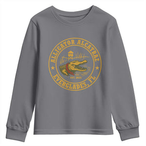 Alligator Alcatraz Everglades FL Youth Sweatshirt Vintage Political Satire Swamp Prison Humor TS02 Charcoal Print Your Wear