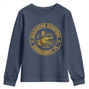 Alligator Alcatraz Everglades FL Youth Sweatshirt Vintage Political Satire Swamp Prison Humor TS02 Navy Print Your Wear