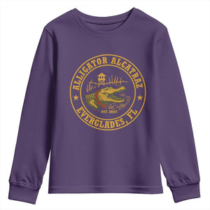 Alligator Alcatraz Everglades FL Youth Sweatshirt Vintage Political Satire Swamp Prison Humor TS02 Purple Print Your Wear