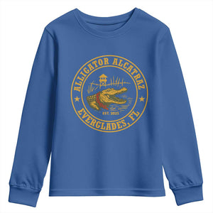 Alligator Alcatraz Everglades FL Youth Sweatshirt Vintage Political Satire Swamp Prison Humor TS02 Royal Blue Print Your Wear