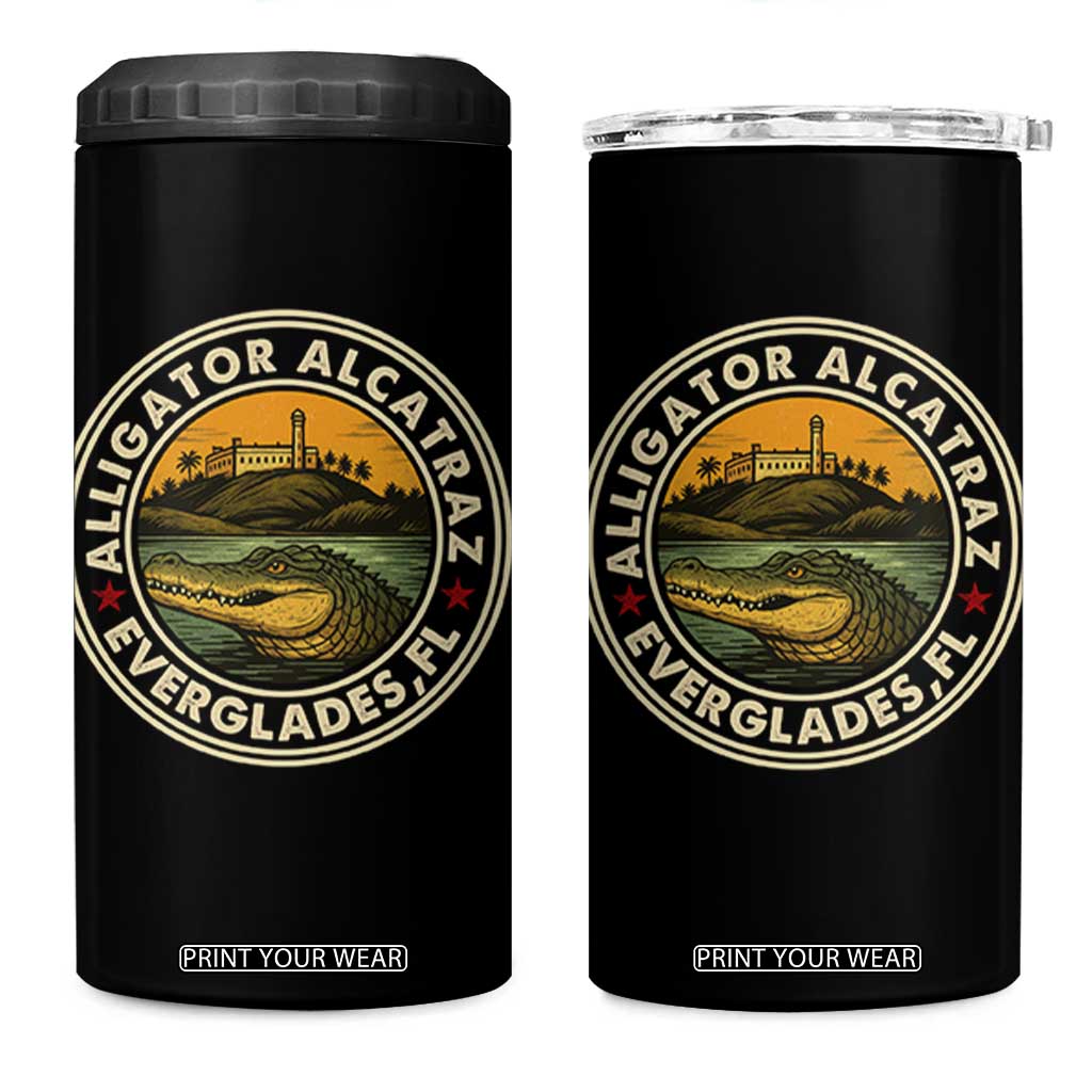 Alligator Alcatraz Everglades Florida 4 in 1 Can Cooler Tumbler Vintage Political Satire Retro TS02 One Size: 16 oz Black Print Your Wear