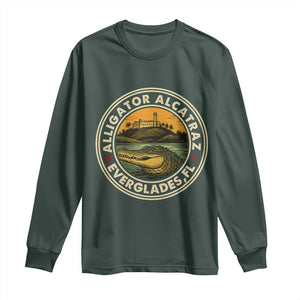 Alligator Alcatraz Everglades Florida Long Sleeve Shirt Vintage Political Satire Retro TS02 Dark Forest Green Print Your Wear
