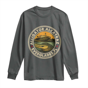Alligator Alcatraz Everglades Florida Long Sleeve Shirt Vintage Political Satire Retro TS02 Dark Heather Print Your Wear