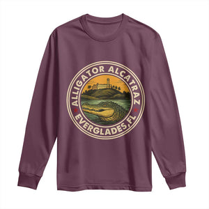 Alligator Alcatraz Everglades Florida Long Sleeve Shirt Vintage Political Satire Retro TS02 Maroon Print Your Wear