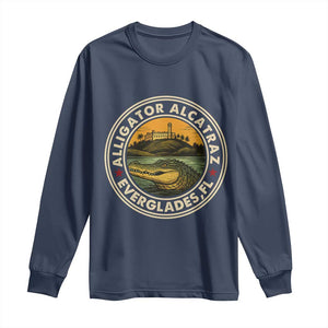Alligator Alcatraz Everglades Florida Long Sleeve Shirt Vintage Political Satire Retro TS02 Navy Print Your Wear