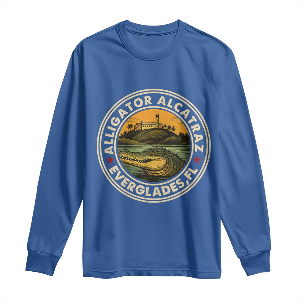 Alligator Alcatraz Everglades Florida Long Sleeve Shirt Vintage Political Satire Retro TS02 Royal Blue Print Your Wear