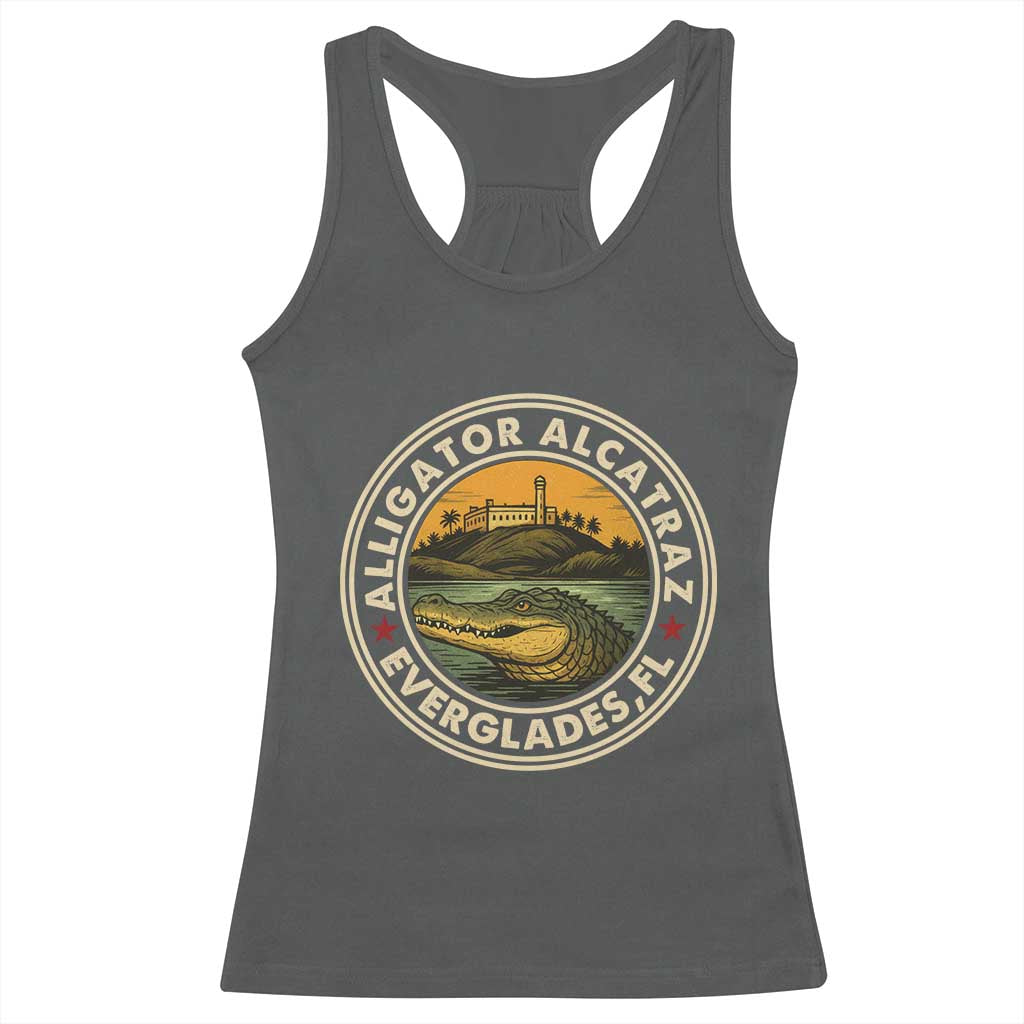 Alligator Alcatraz Everglades Florida Racerback Tank Top Vintage Political Satire Retro TS02 Dark Heather Print Your Wear