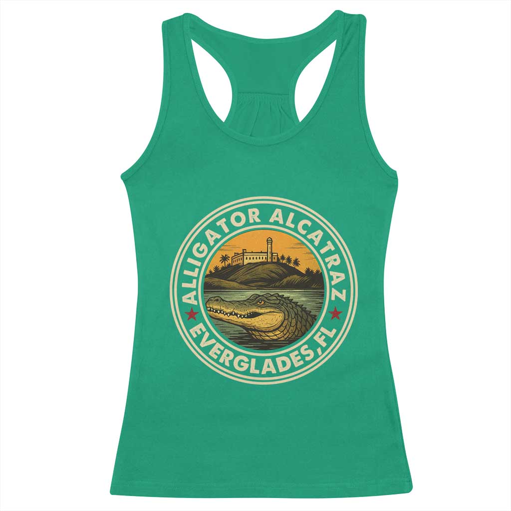 Alligator Alcatraz Everglades Florida Racerback Tank Top Vintage Political Satire Retro TS02 Irish Green Print Your Wear