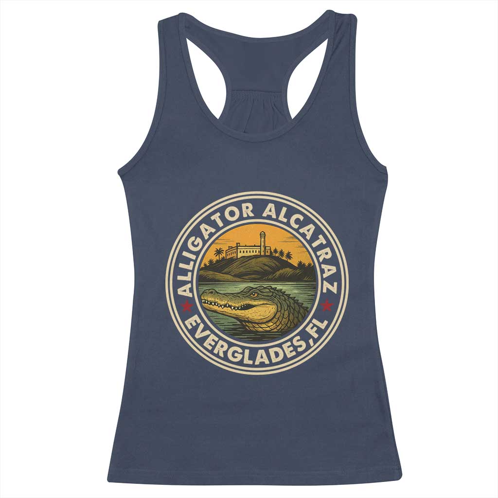 Alligator Alcatraz Everglades Florida Racerback Tank Top Vintage Political Satire Retro TS02 Navy Print Your Wear