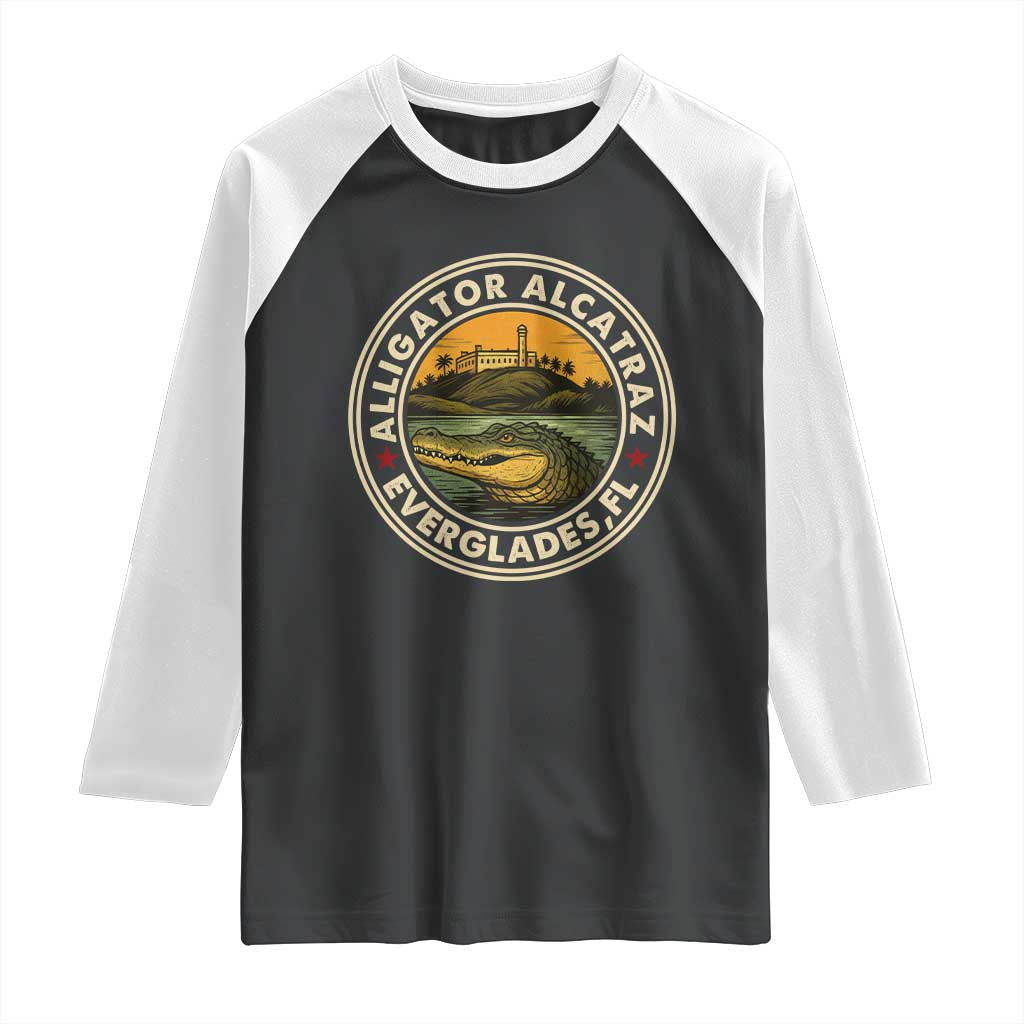 Alligator Alcatraz Everglades Florida Raglan Shirt Vintage Political Satire Retro TS02 Black White Print Your Wear