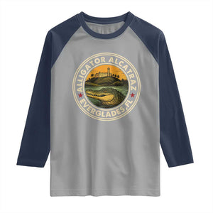 Alligator Alcatraz Everglades Florida Raglan Shirt Vintage Political Satire Retro TS02 Sport Gray Navy Print Your Wear