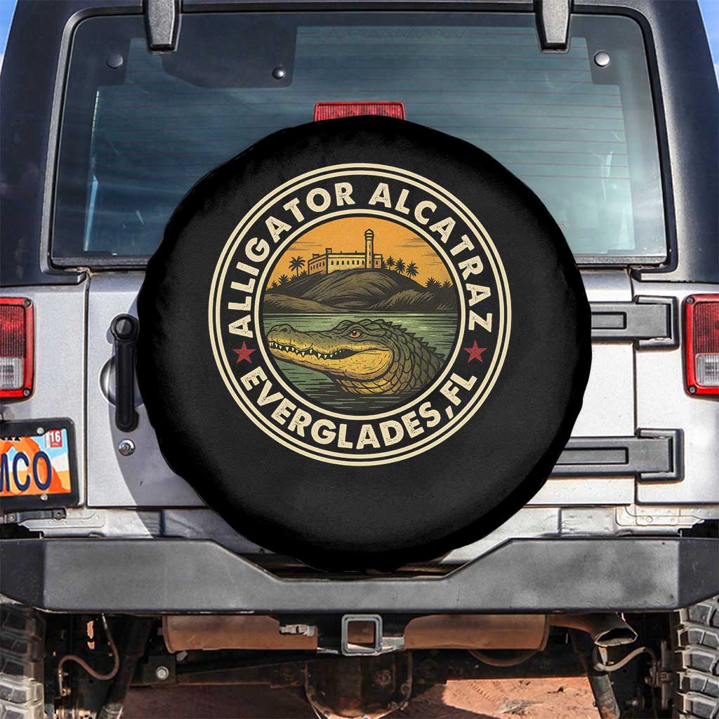 Alligator Alcatraz Everglades Florida Spare Tire Cover Vintage Political Satire Retro TS02 No hole Black Print Your Wear