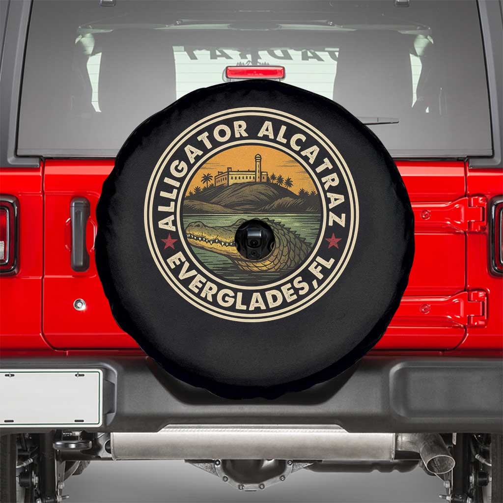 Alligator Alcatraz Everglades Florida Spare Tire Cover Vintage Political Satire Retro TS02 Black Print Your Wear