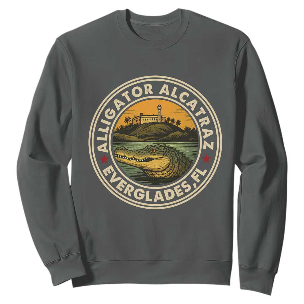 Alligator Alcatraz Everglades Florida Sweatshirt Vintage Political Satire Retro TS02 Dark Heather Print Your Wear