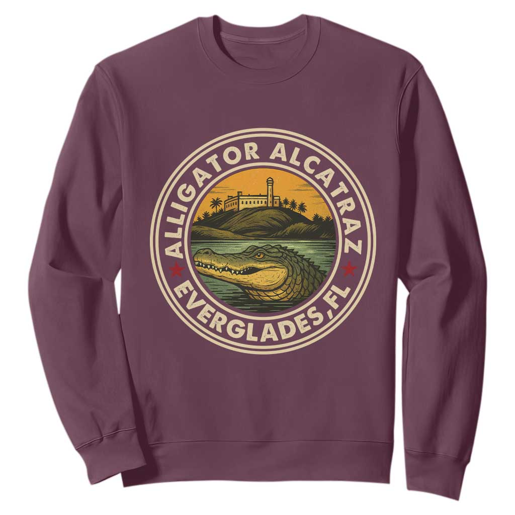 Alligator Alcatraz Everglades Florida Sweatshirt Vintage Political Satire Retro TS02 Maroon Print Your Wear